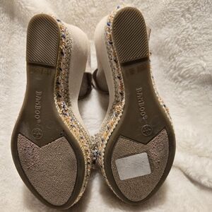 Women Open Toe Beaded Trim Platform Wedge Sandal